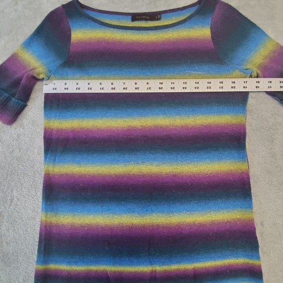 The Limited Sweater Womens Small Short Sleeved Rainbow Striped Soft Stretch‎ - Picture 3 of 7